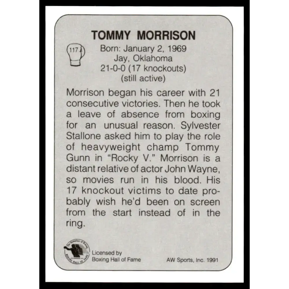 1991 All World #117 Tommy Morrison NM-MT Boxing Card - Other
