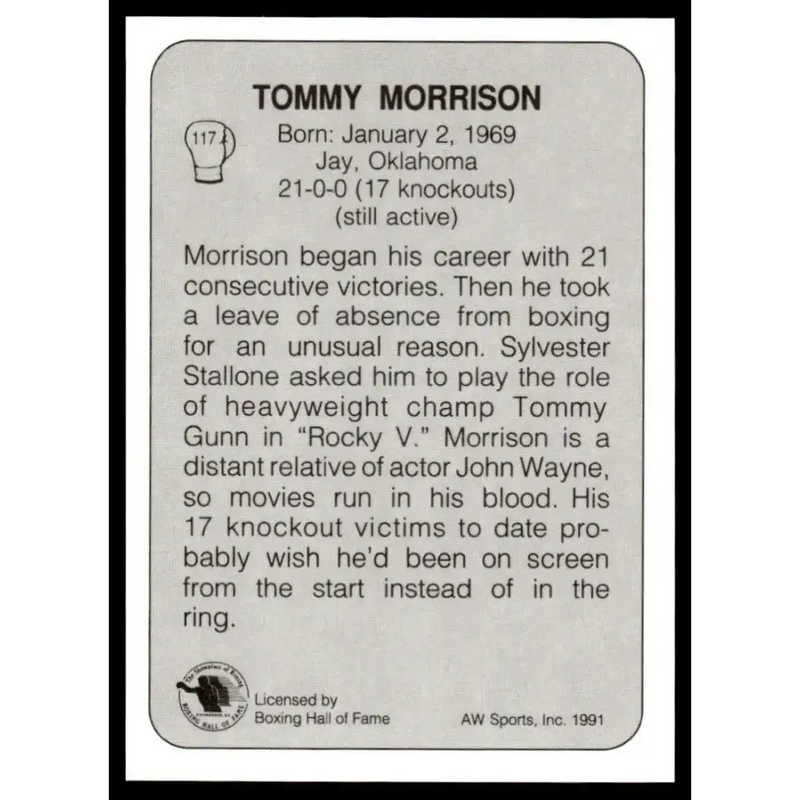 1991 All World #117 Tommy Morrison NM-MT Boxing Card - Other