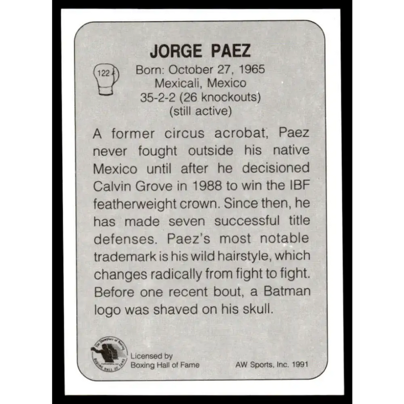 1991 All World #122 Jorge Paez NM-MT Boxing Card - Other