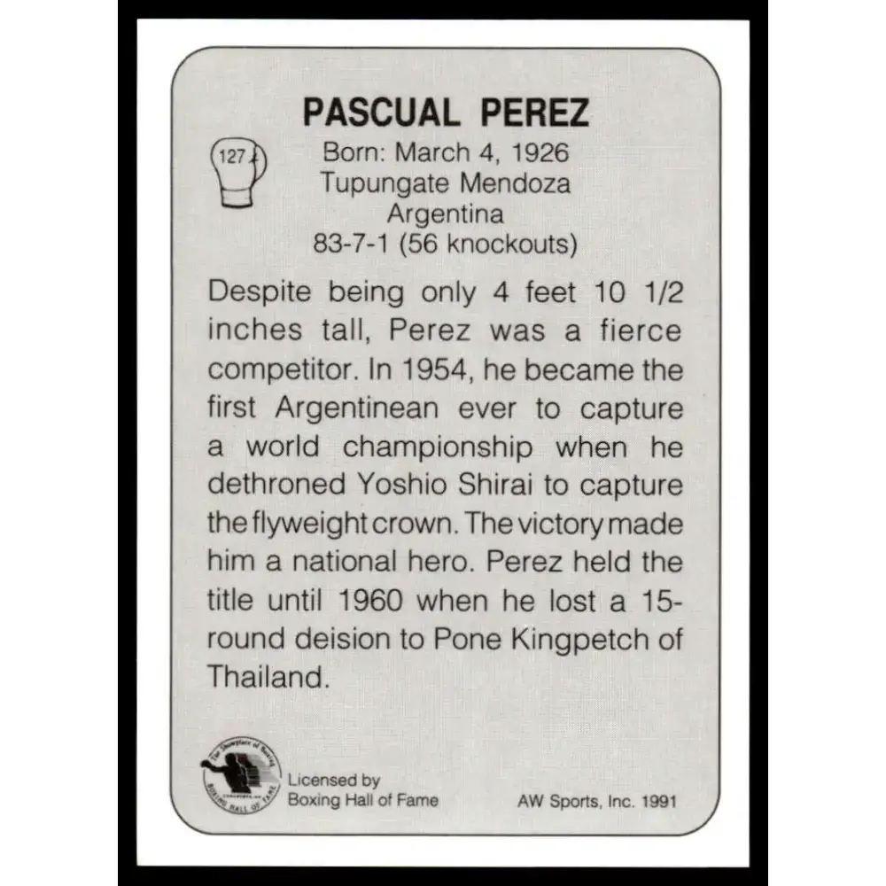 1991 All World #127 Pascual Perez NM-MT Boxing Card - Boxing Card Single