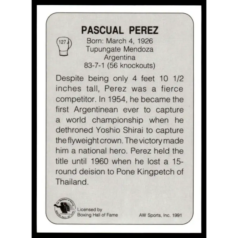 1991 All World #127 Pascual Perez NM-MT Boxing Card - Boxing Card Single