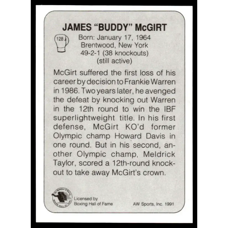 1991 All World #128 James Buddy McGirt NM-MT Boxing Card - Other