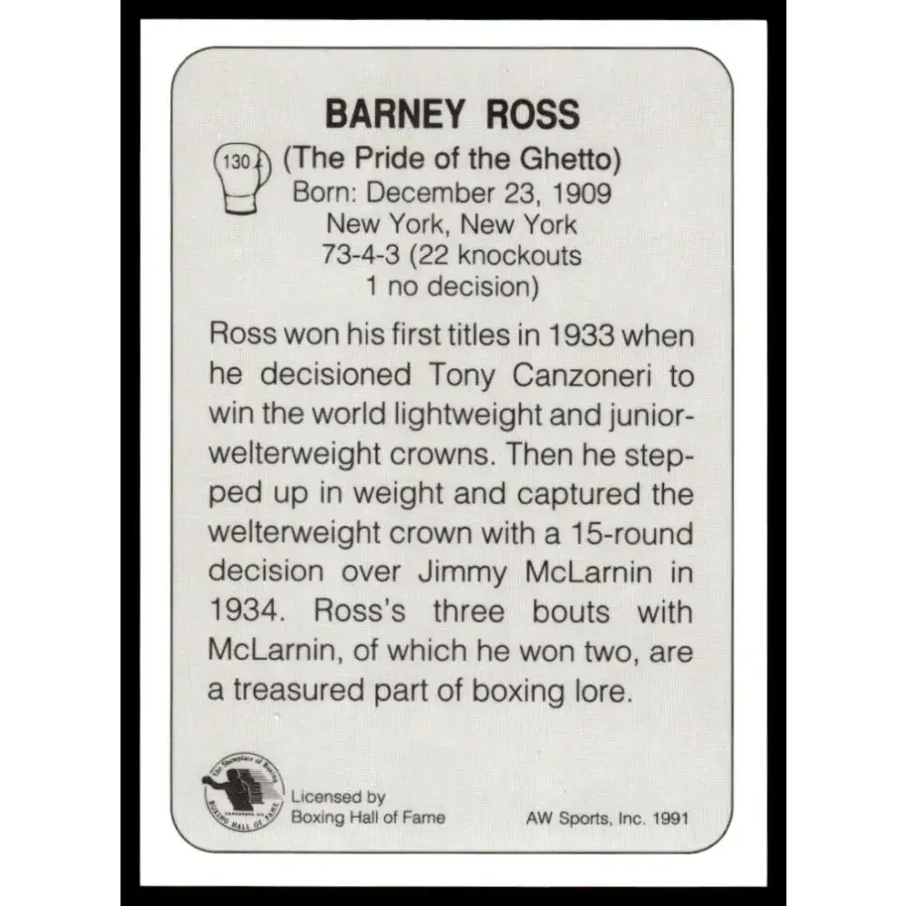 1991 All World #130 Barney Ross NM-MT Boxing Card - Other