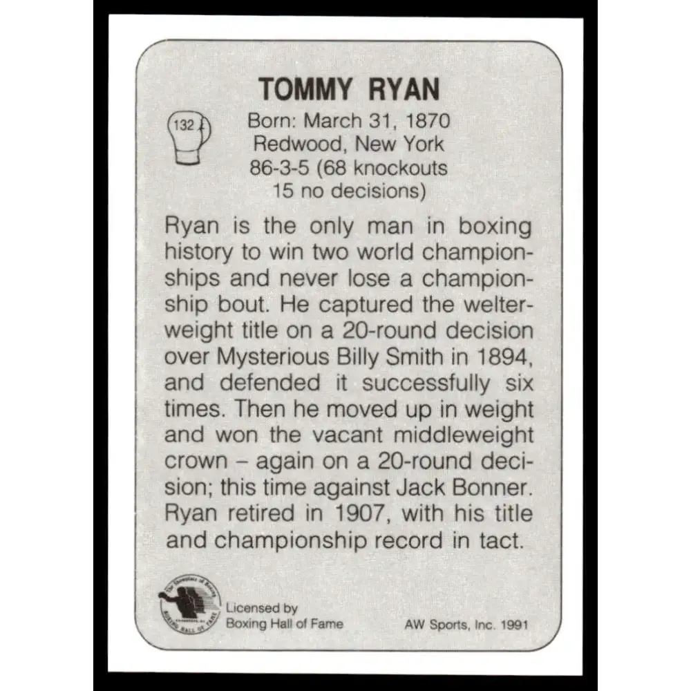 1991 All World #132 Tommy Ryan NM-MT Boxing Card - Other