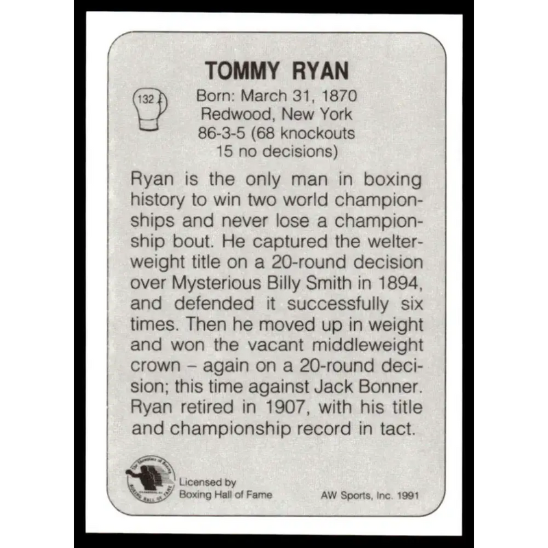 1991 All World #132 Tommy Ryan NM-MT Boxing Card - Other