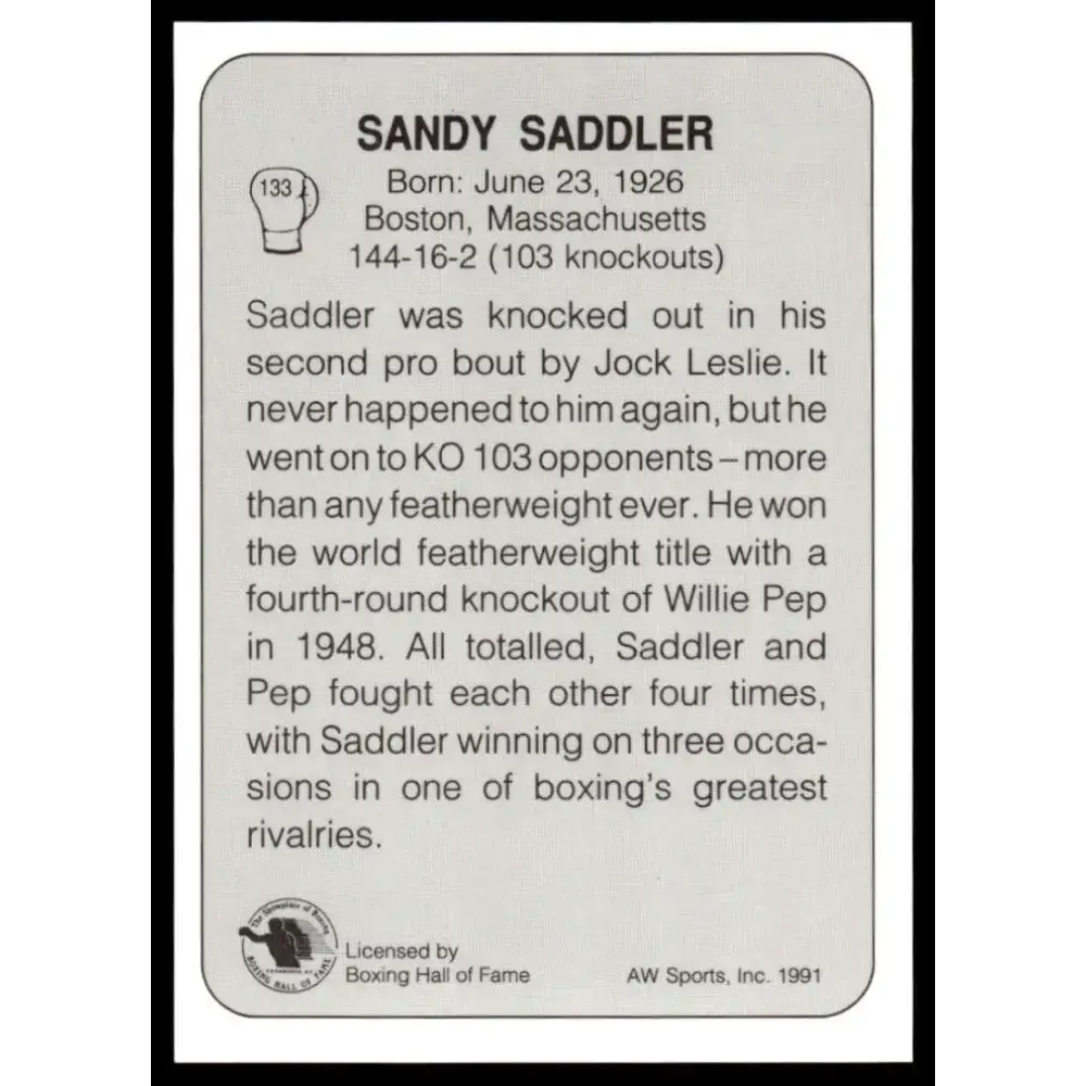 1991 All World #133 Sandy Saddler NM-MT Boxing Card - Other