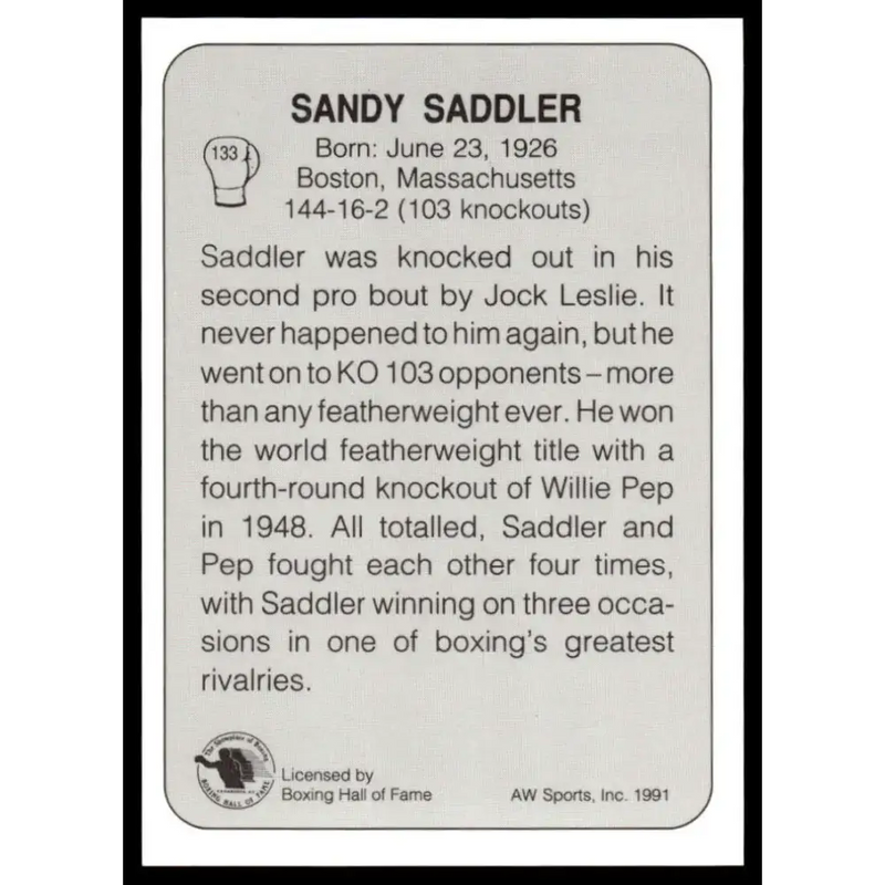 1991 All World #133 Sandy Saddler NM-MT Boxing Card - Other