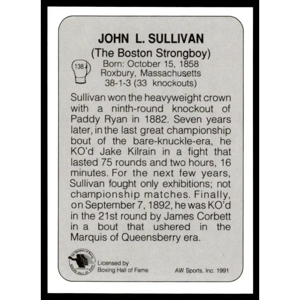 1991 All World #138 John Sullivan NM-MT Boxing Card - Other
