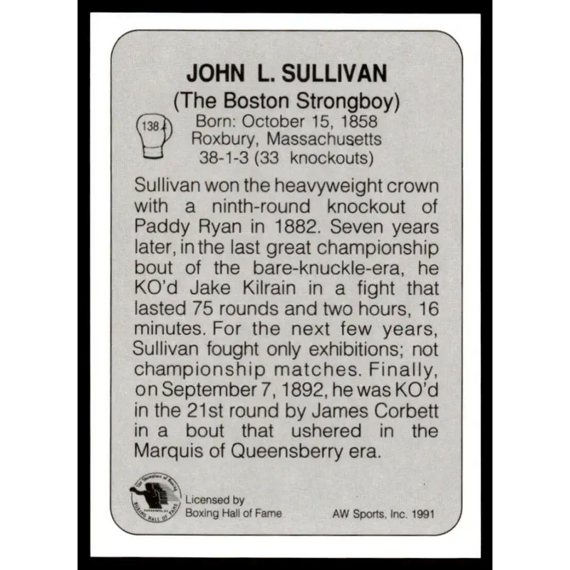 1991 All World #138 John Sullivan NM-MT Boxing Card - Other