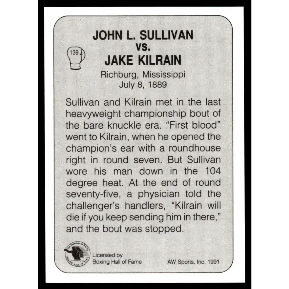 1991 All World #139 Sullivan Vs. Kilrain NM-MT Boxing Card - Other