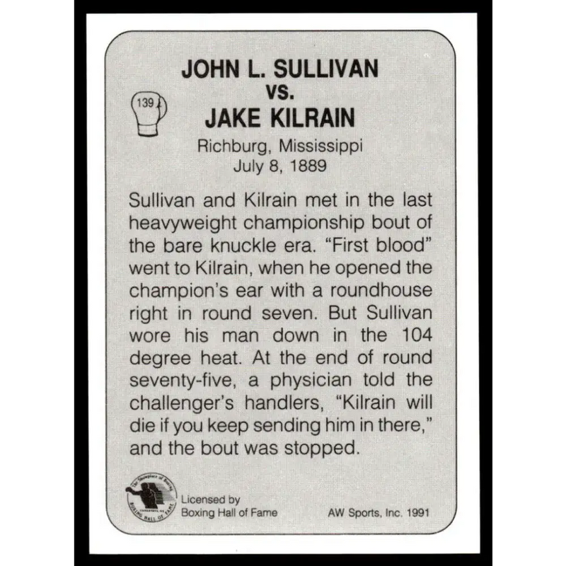 1991 All World #139 Sullivan Vs. Kilrain NM-MT Boxing Card - Other