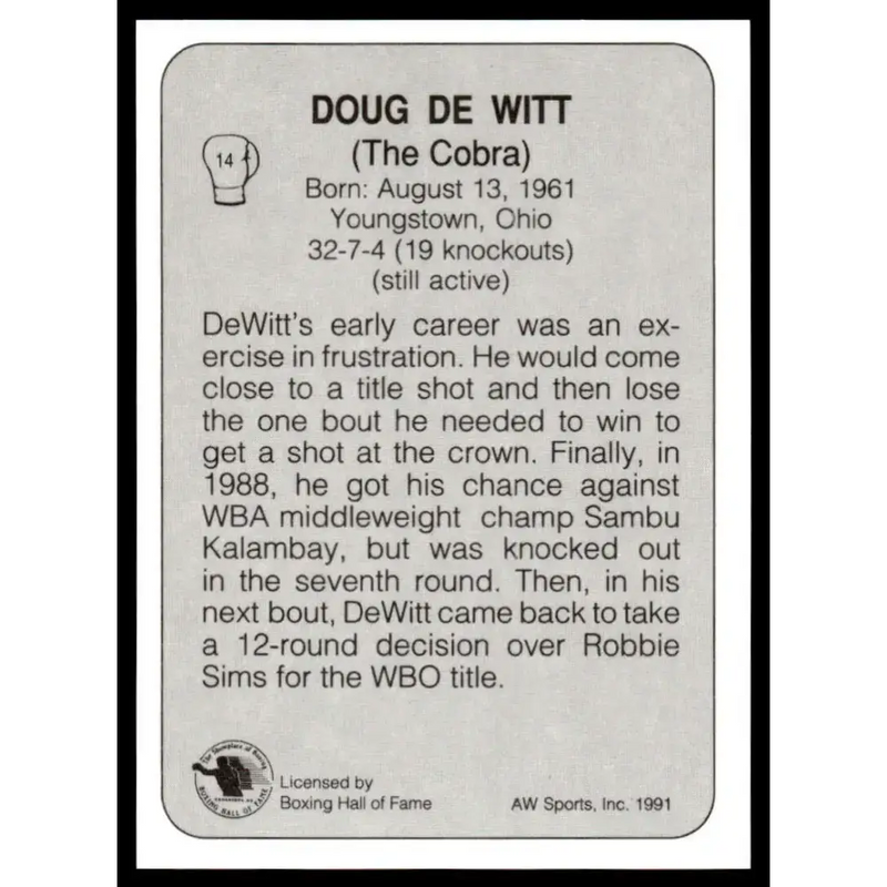 1991 All World #14 Doug Dewitt NM-MT Boxing Card - Other
