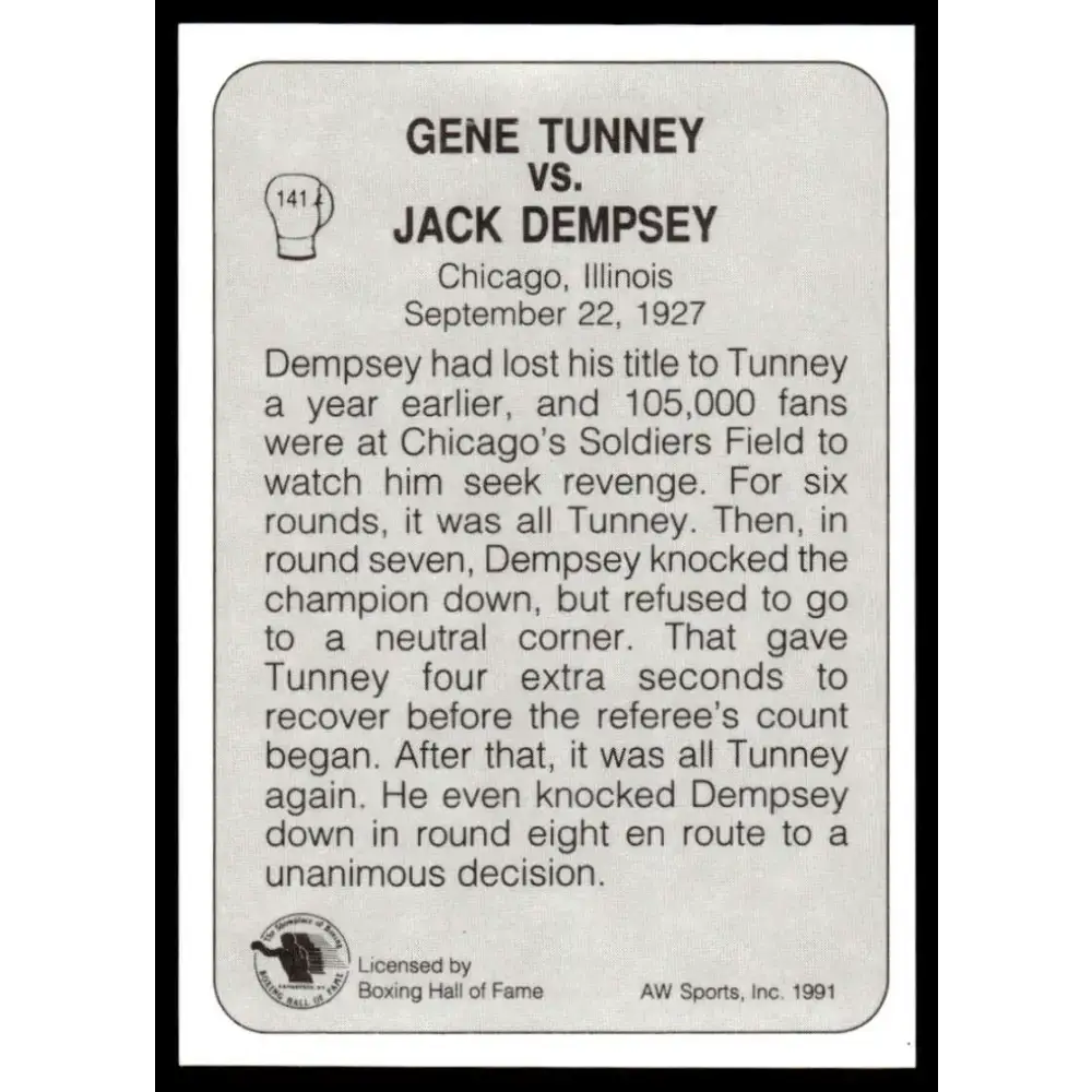 1991 All World #141 Tunney Vs. Dempsey II NM-MT Boxing Card - Boxing Card Single