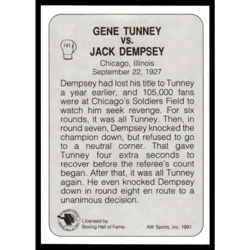 1991 All World #141 Tunney Vs. Dempsey II NM-MT Boxing Card - Boxing Card Single