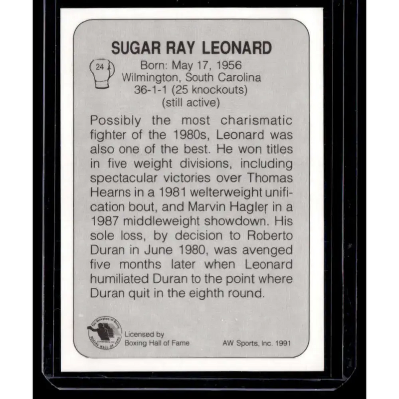 1991 All World #24 Sugar Ray Leonard NM-MT Boxing Card - Other