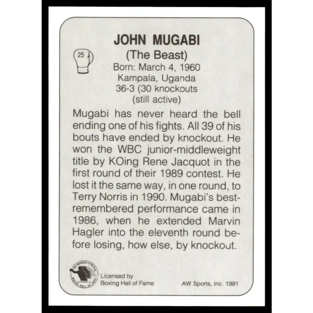 1991 All World #25 John Mugabi NM-MT Boxing Card - Other