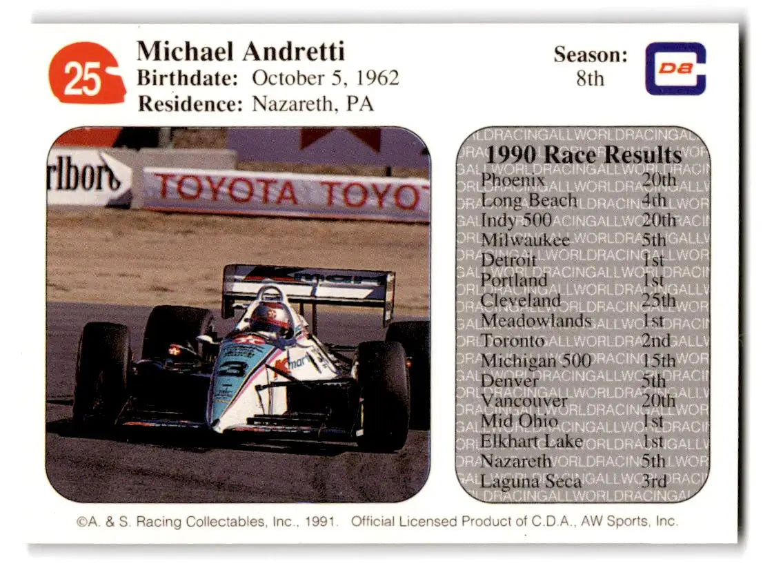 1991 All World #25 Michael Andretti - Racing Card Single
