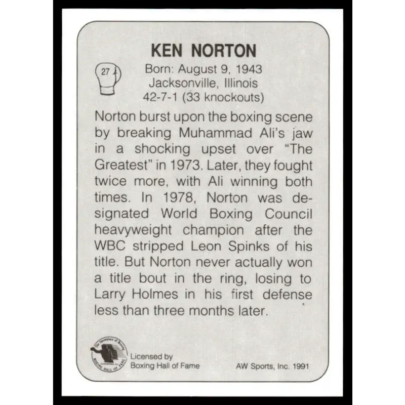 1991 All World #27 Ken Norton NM-MT Boxing Card - Other
