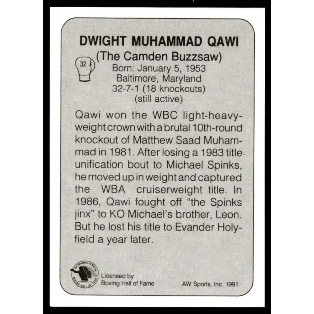 1991 All World #32 Dwight Muhammad NM-MT Boxing Card - Other