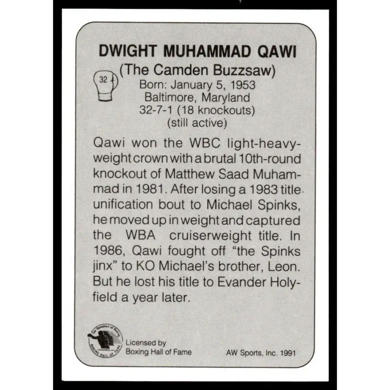 1991 All World #32 Dwight Muhammad NM-MT Boxing Card - Other