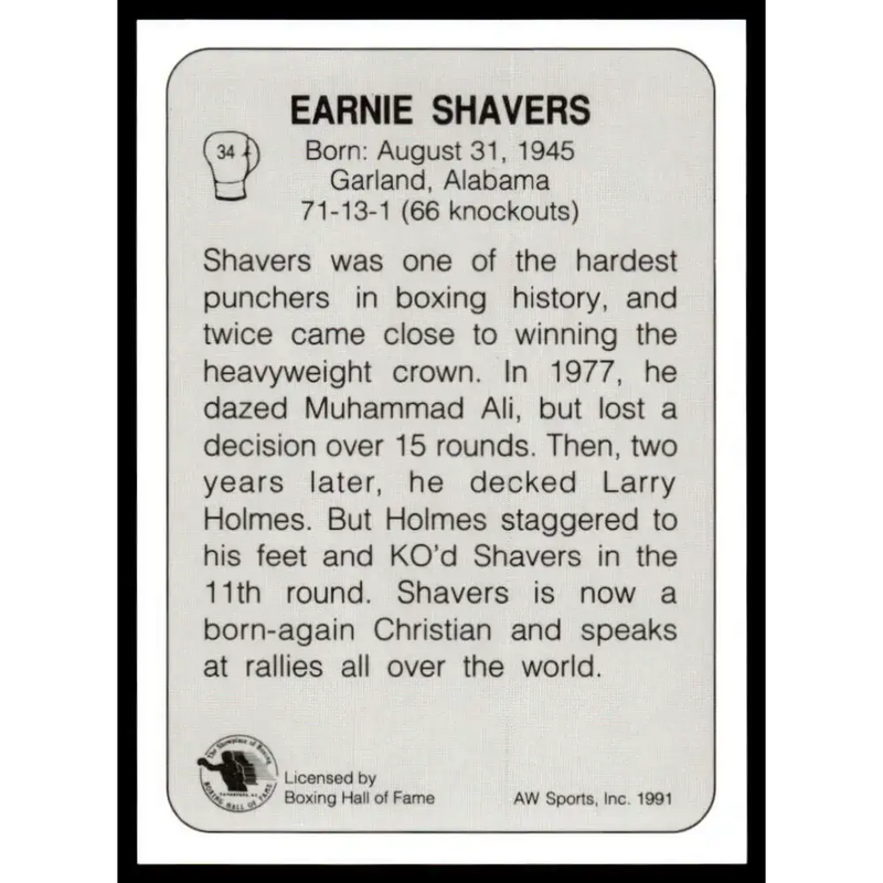 1991 All World #34 Earnie Shavers NM-MT Boxing Card - Other