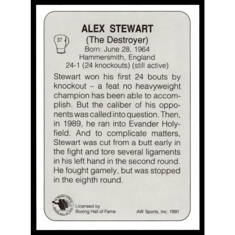 1991 All World #37 Alex Stewart NM-MT Boxing Card - UFC/MMA Card Single
