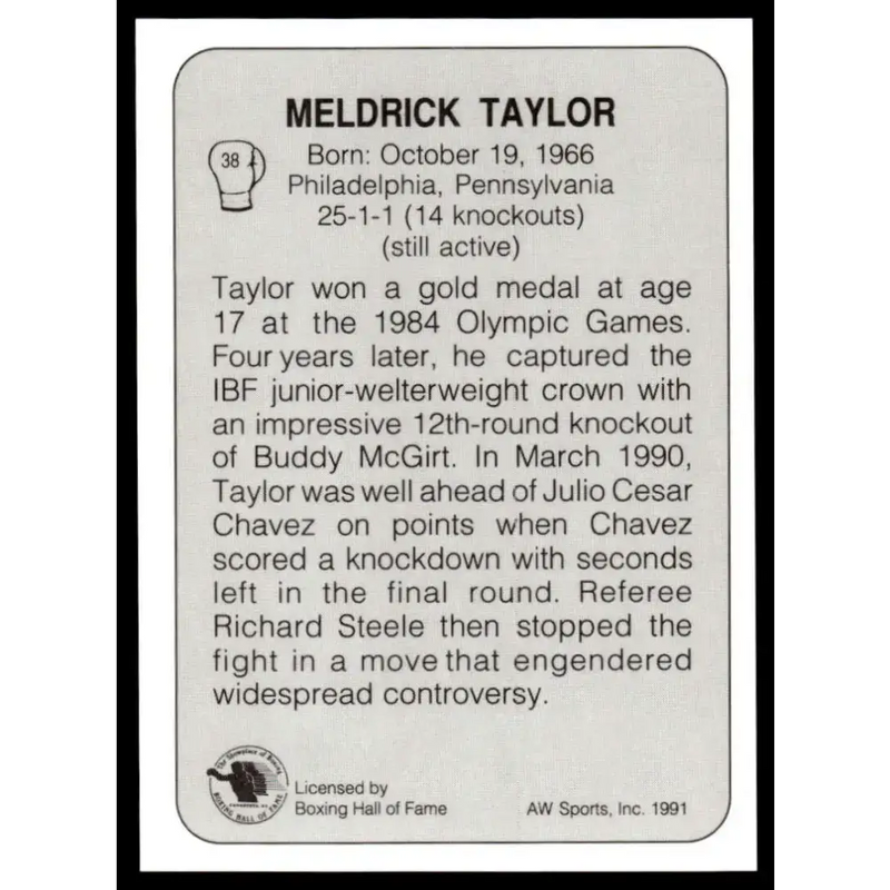 1991 All World #38 Meldrick Taylor NM-MT Boxing Card - Other