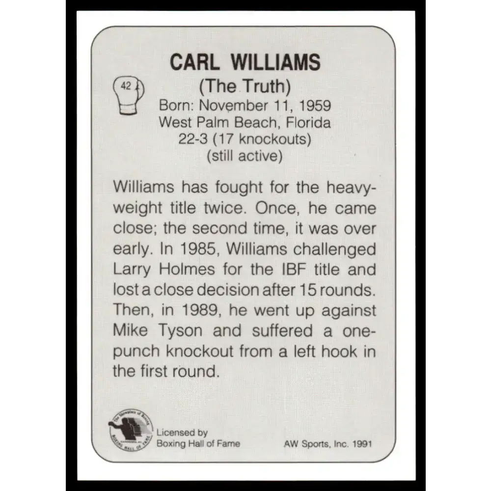 1991 All World #42 Carl Williams NM-MT Boxing Card - Other