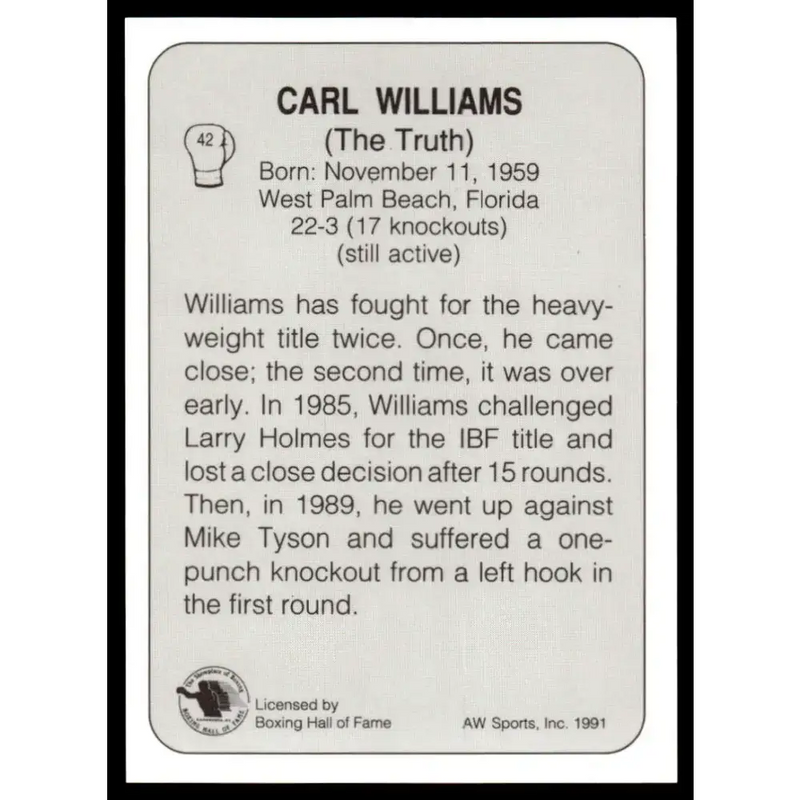 1991 All World #42 Carl Williams NM-MT Boxing Card - Other