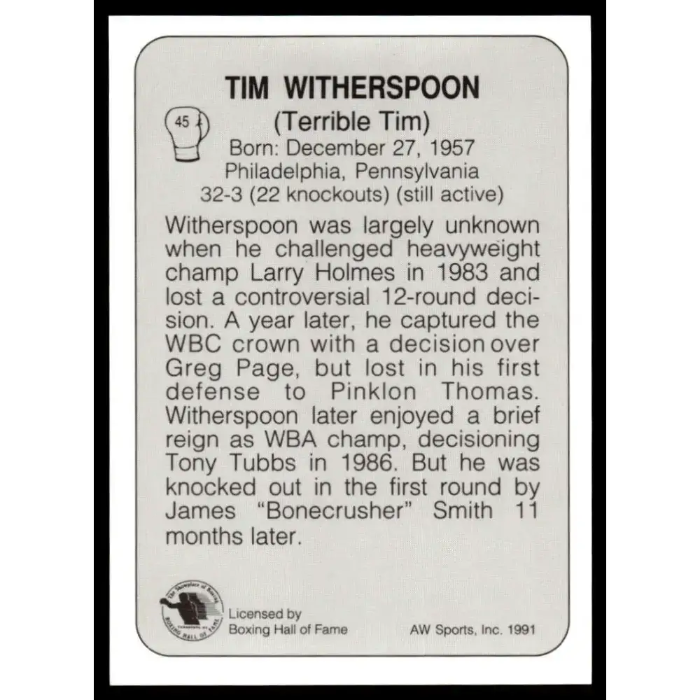 1991 All World #45 Tim Witherspoon NM-MT Boxing Card - Other