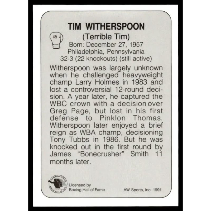 1991 All World #45 Tim Witherspoon NM-MT Boxing Card - Other