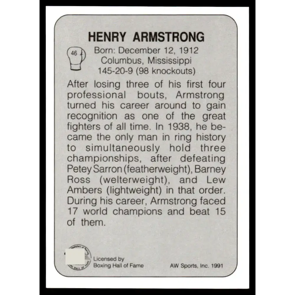 1991 All World #46 Henry Armstrong NM-MT Boxing Card - Other