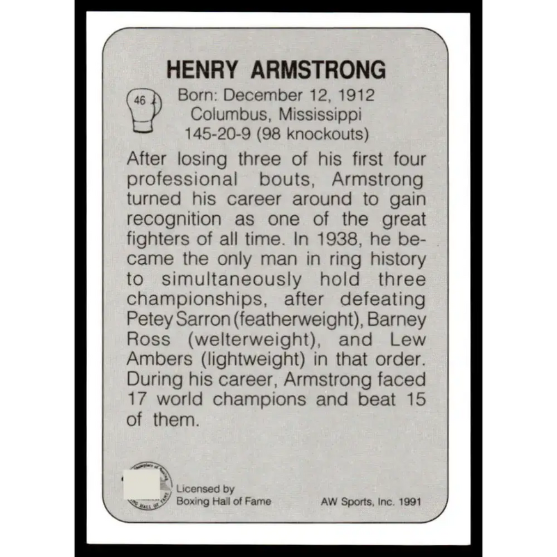 1991 All World #46 Henry Armstrong NM-MT Boxing Card - Other