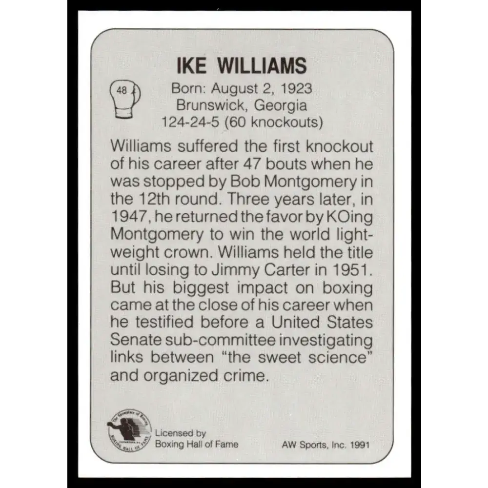 1991 All World #48 Ike Williams NM-MT Boxing Card - Other