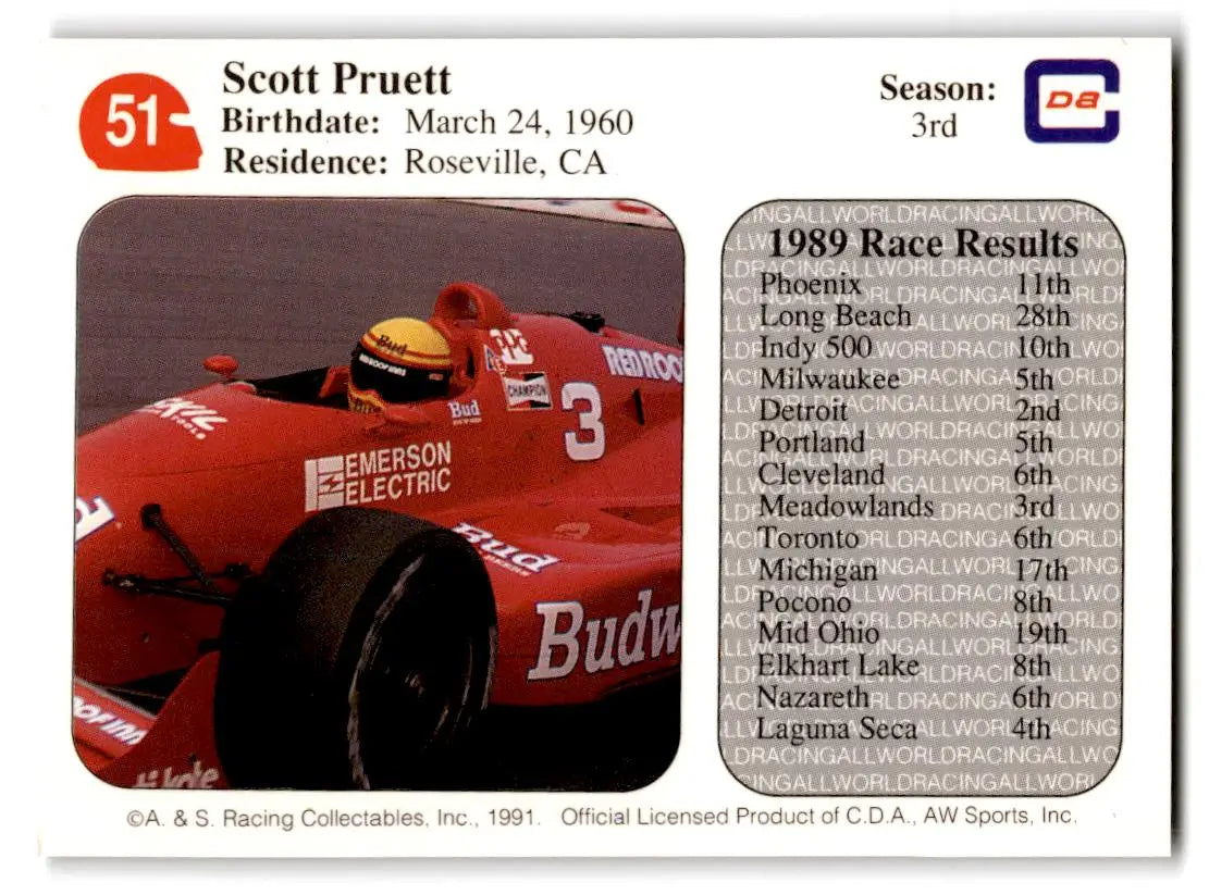 1991 All World #51 Scott Pruett - Racing Card Single