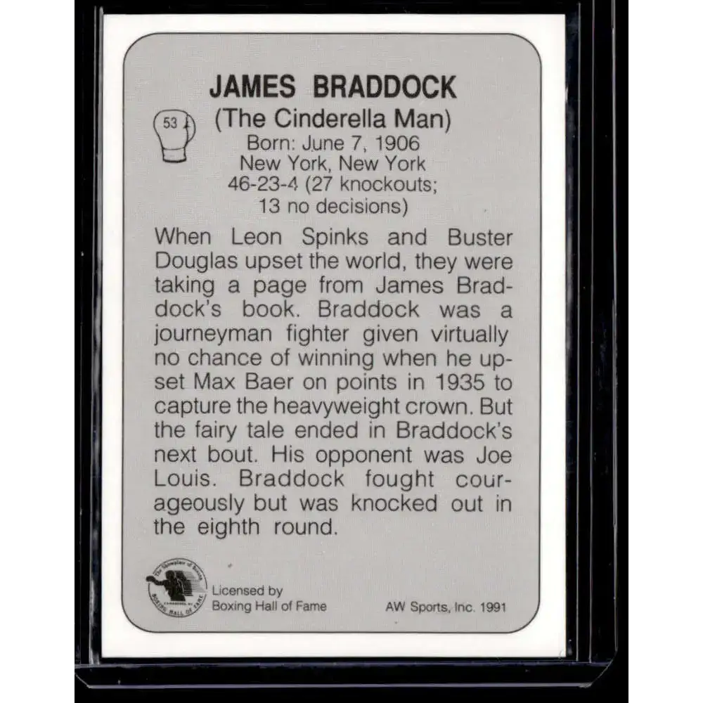1991 All World #53 James Braddock NM-MT Boxing Card - Other