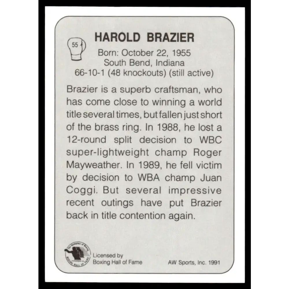 1991 All World #55 Harold Brazier NM-MT Boxing Card - Other