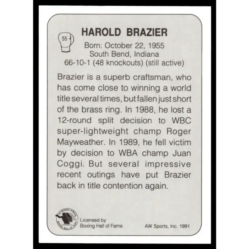 1991 All World #55 Harold Brazier NM-MT Boxing Card - Other