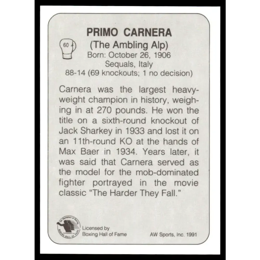 1991 All World #60 Primo Carnera NM-MT Boxing Card - Other
