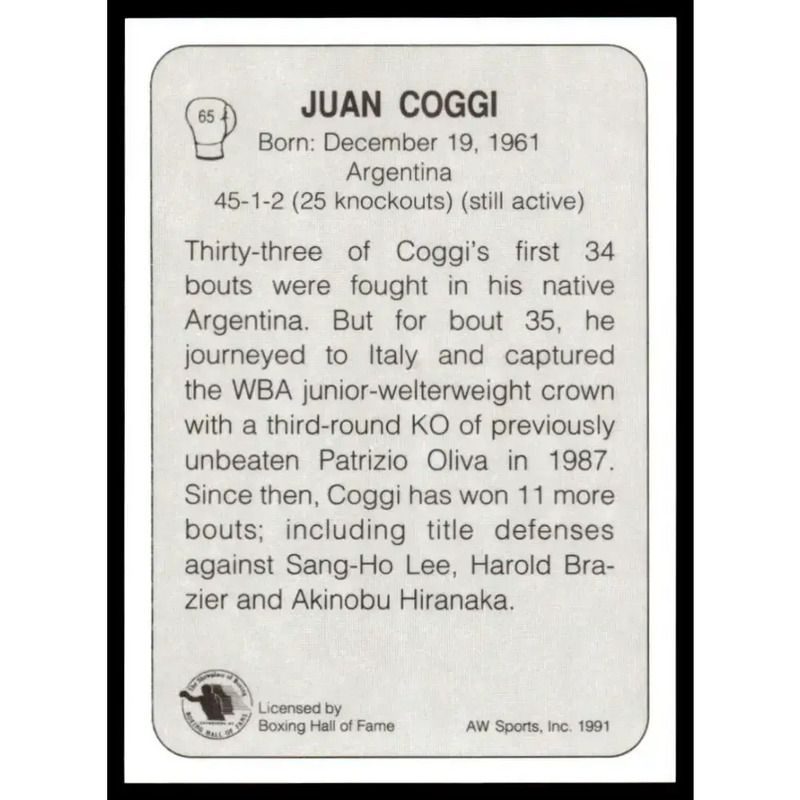 1991 All World #65 Juan Coggi NM-MT Boxing Card - Other