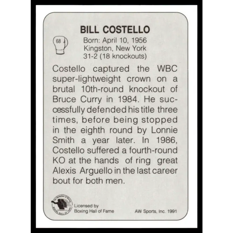 1991 All World #68 Billy Costello NM-MT Boxing Card - Other