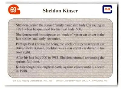 1991 All World #69 In Memory of Sheldon Kinser - Racing Card Single
