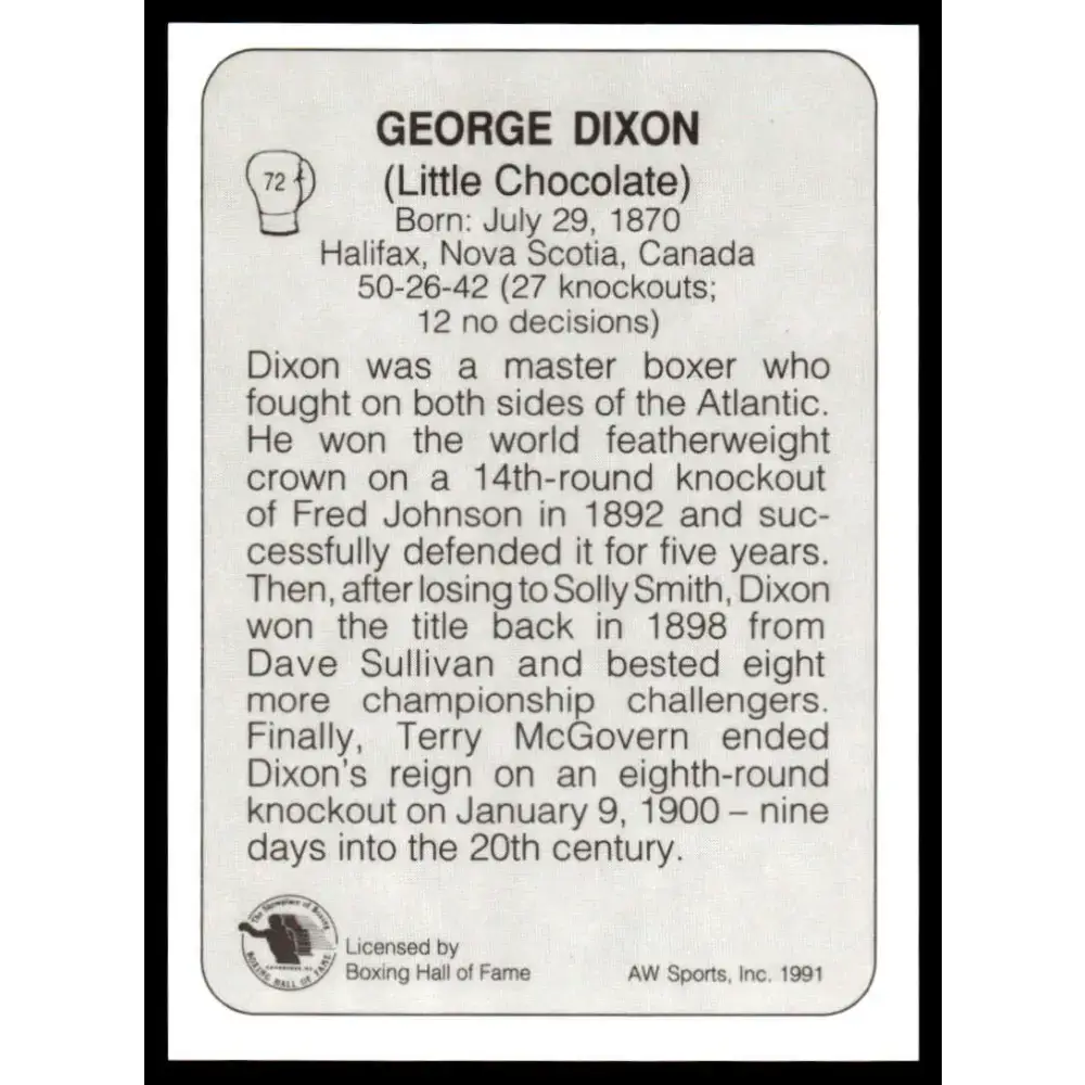1991 All World #72 George Dixon NM-MT Boxing Card - Other