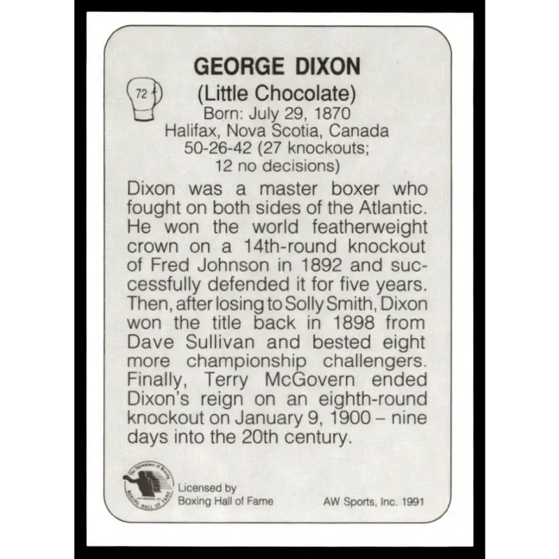 1991 All World #72 George Dixon NM-MT Boxing Card - Other