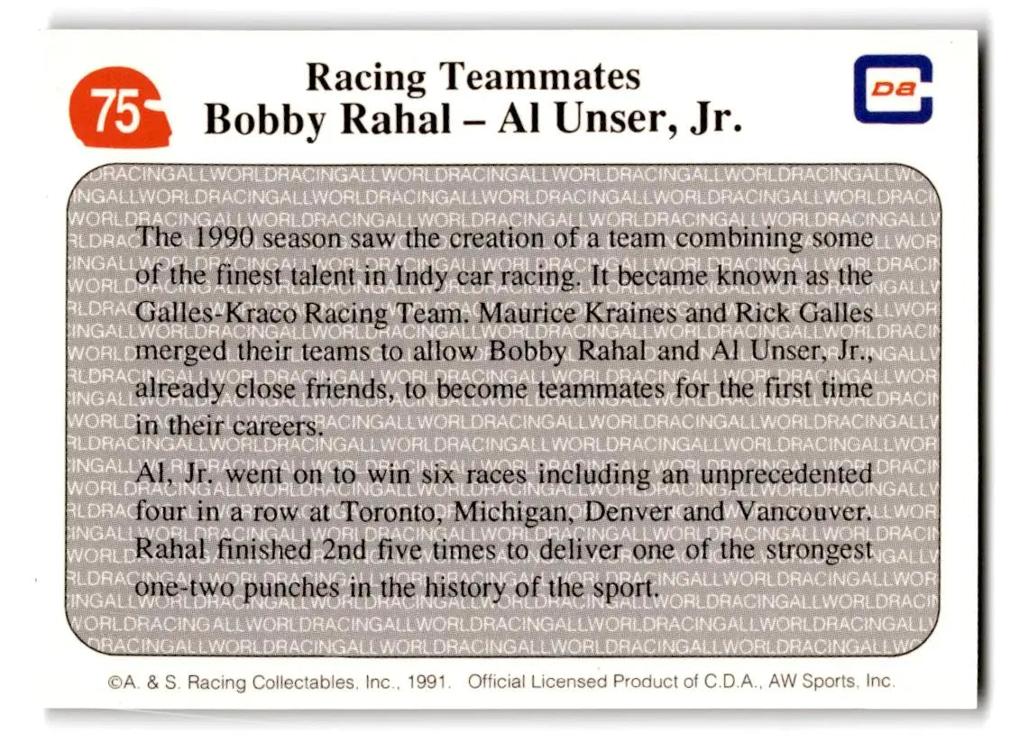1991 All World #75 [Name Unavailable] - Racing Card Single