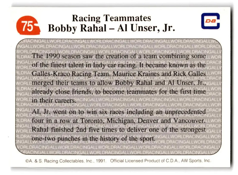 1991 All World #75 [Name Unavailable] - Racing Card Single