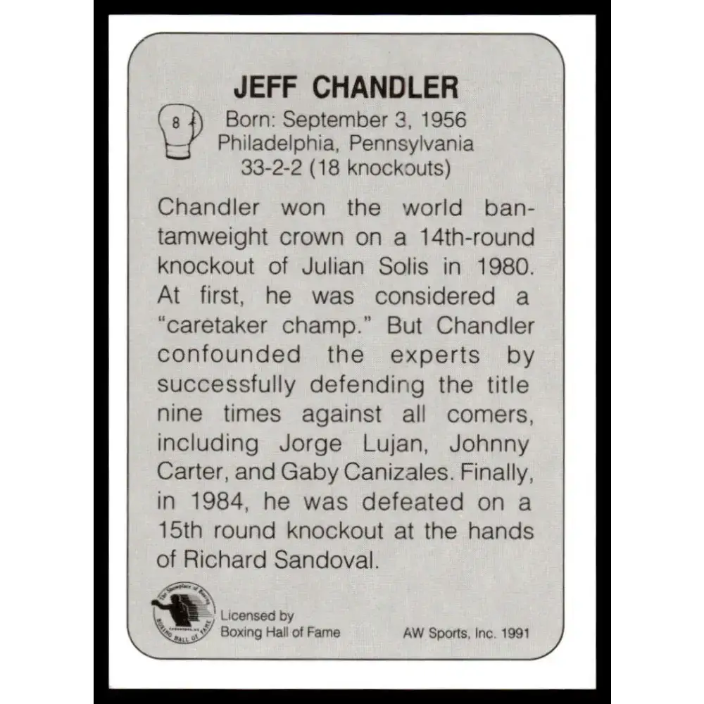 1991 All World #8 Jeff Chandler NM-MT Boxing Card - Other