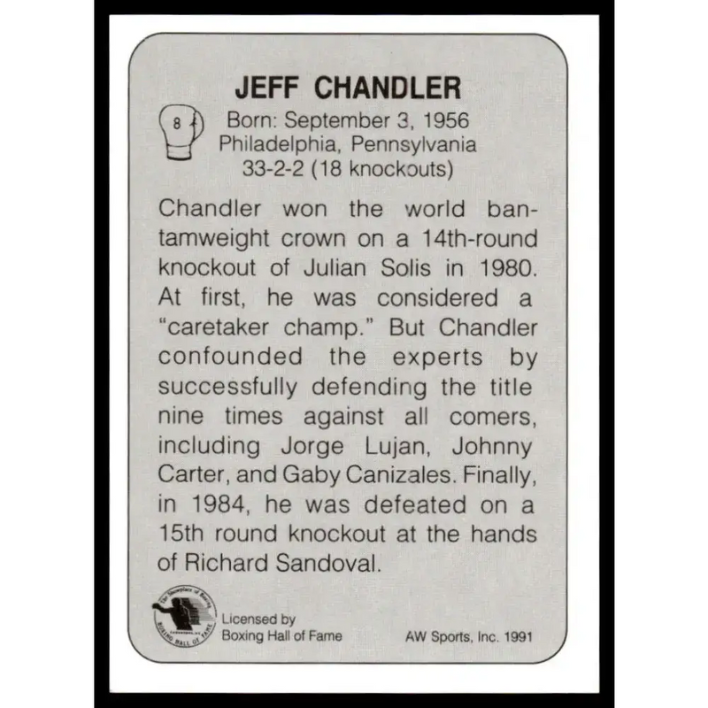 1991 All World #8 Jeff Chandler NM-MT Boxing Card - Other