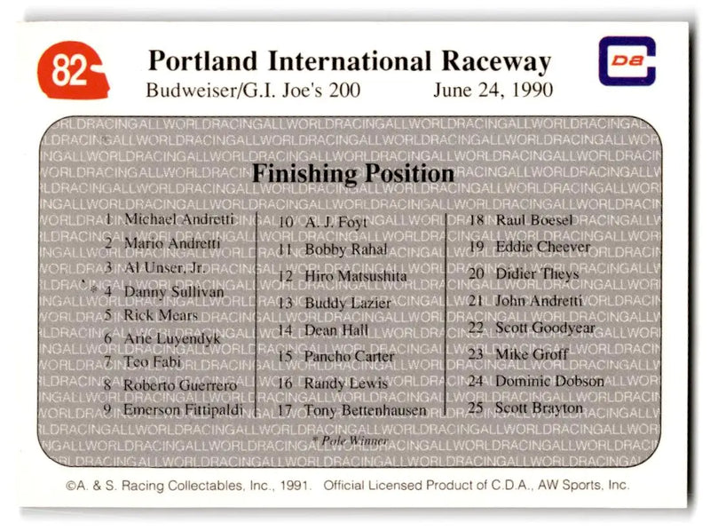 1991 All World #82 ’90 Portland Race - Racing Card Single