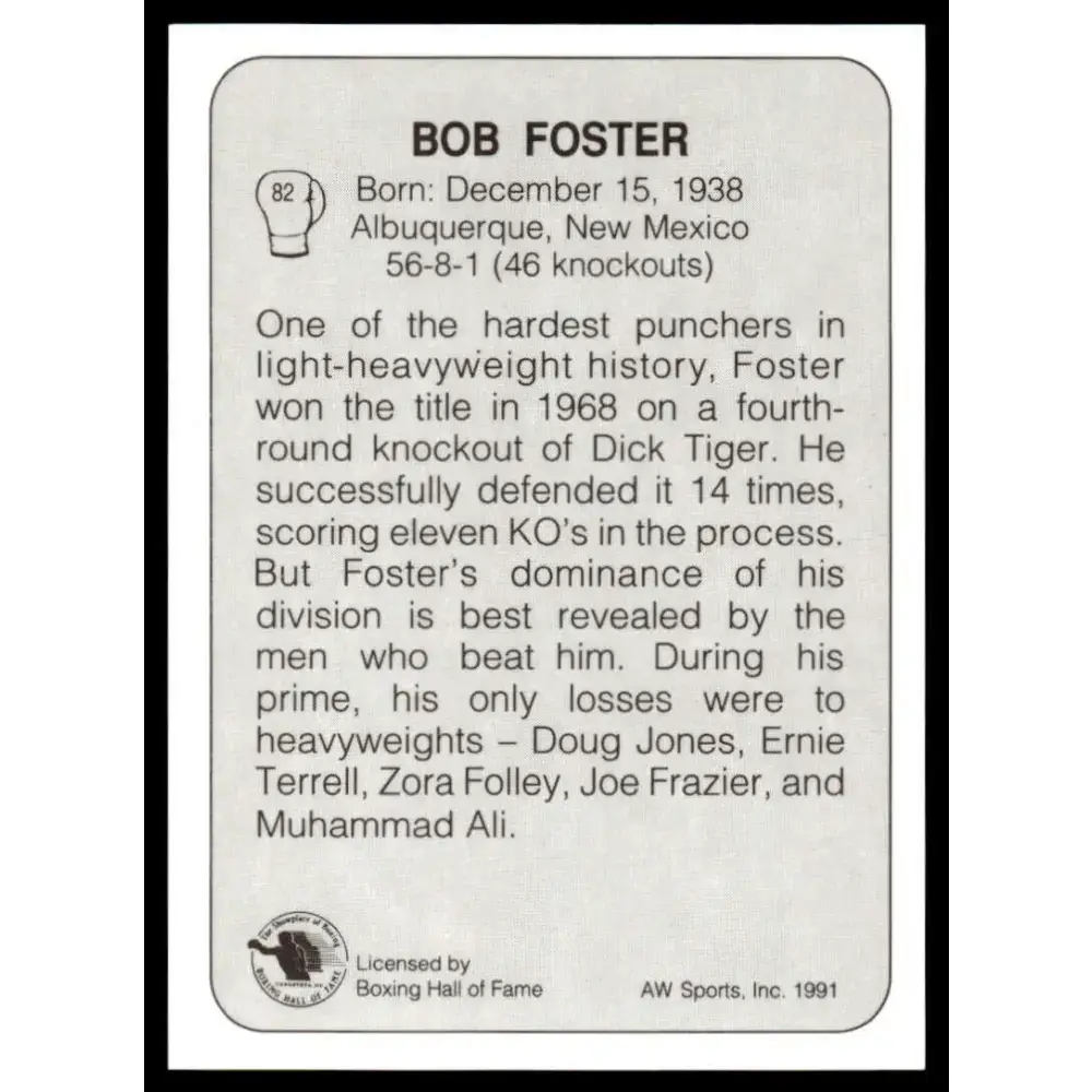 1991 All World #82 Bob Foster NM-MT Boxing Card - Boxing Card Single